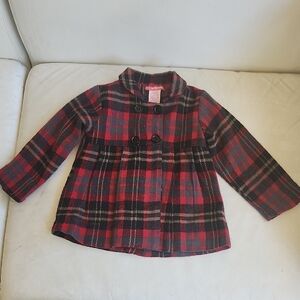Stylish Kids Plaid Pea Coat - Red and Black